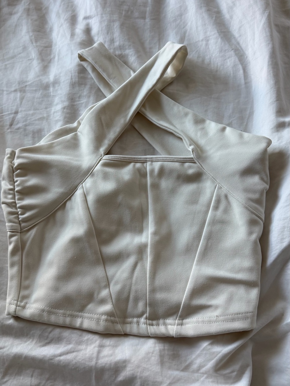 Cream Cross-Back Sports Crop Top